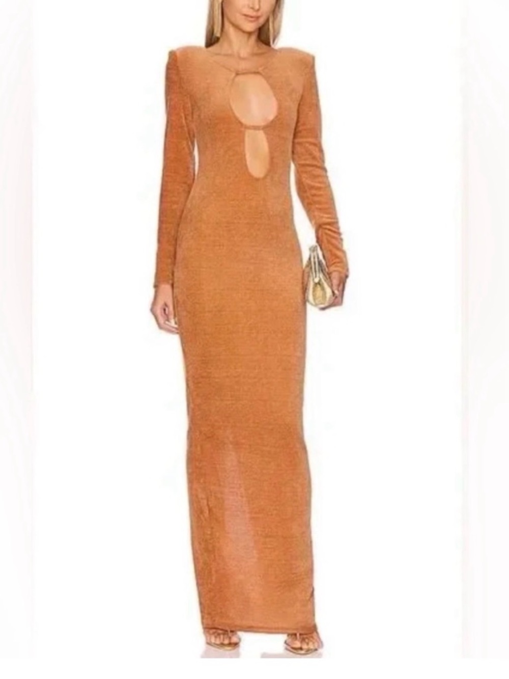 Bronx and Banco Rust Cutout Long Sleeve Amara Maxi Dress